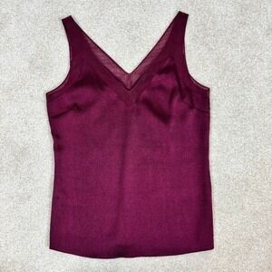 Ted Baker London Burgundy V-Neck Mesh Trim Sleeveless Shell Top Size 1 US 4